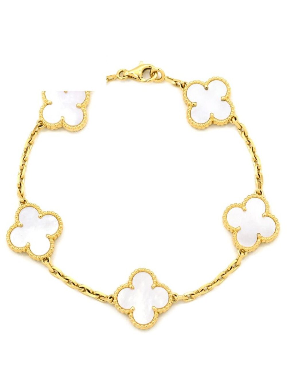 Van Cleef & Arpels Bracelet Vintage Alhambra 5 Pearl White Yellow Gold YG Shell